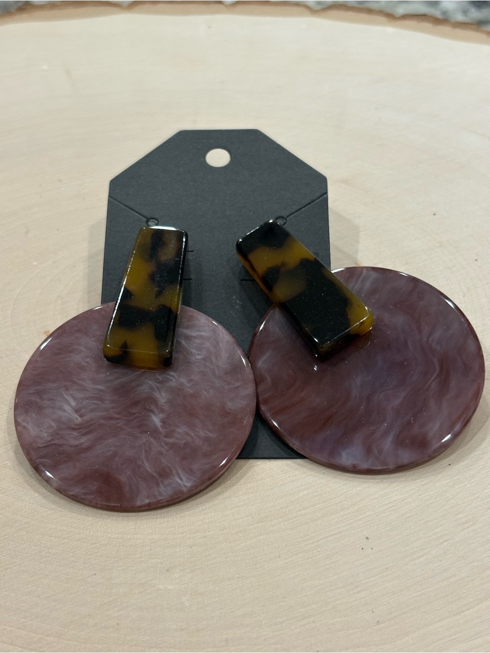 Marbled plum and tortoise shell acrylic post earrings New on card Unbranded